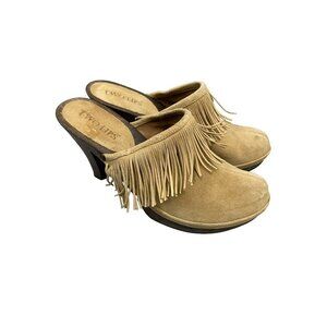 Two Lips  Leather Suede Mule Clogs Shoes Womens size 8 Fringe Heels western Boho